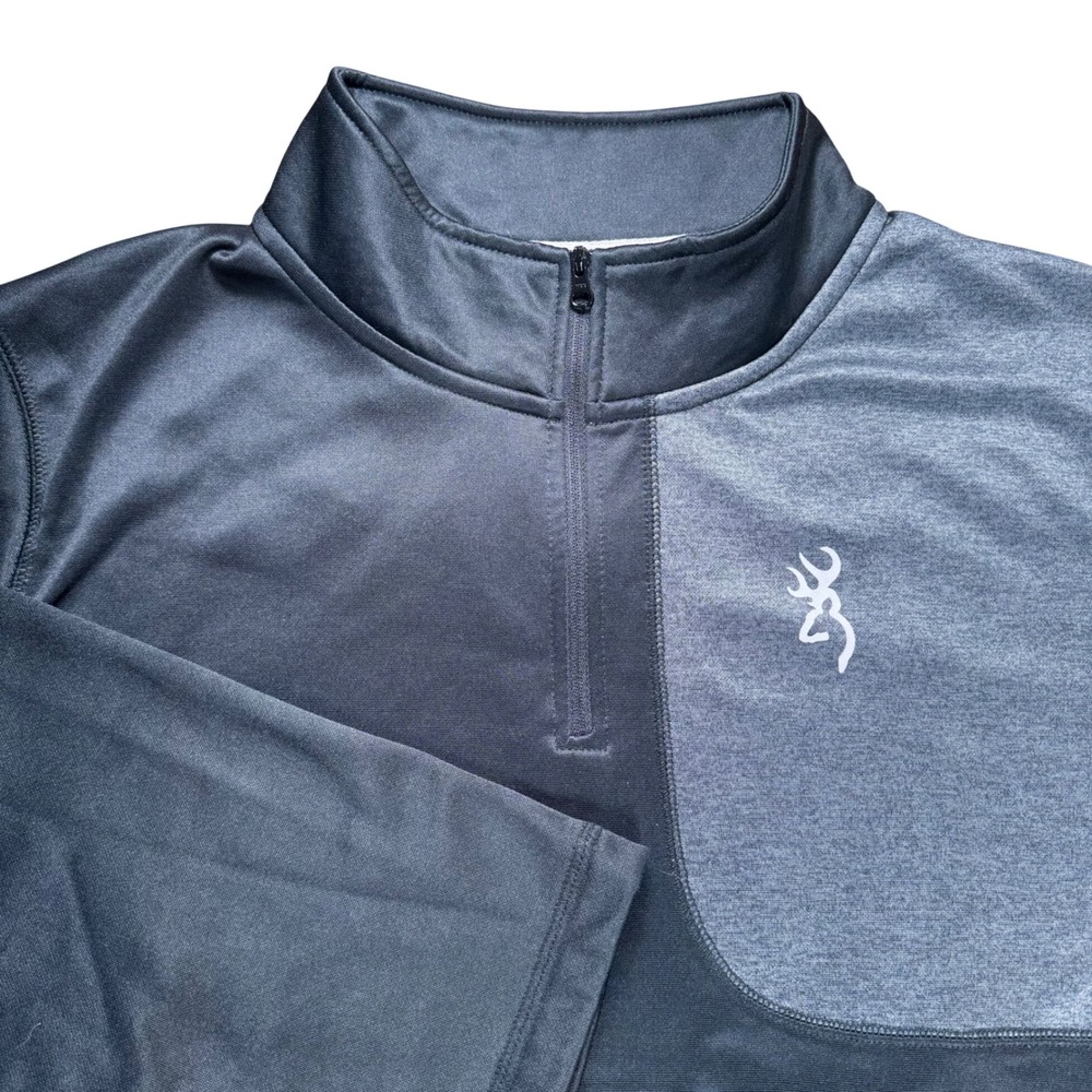 Browning Mens 2XL Quarter Zip Pullover Gray‎ Two Tone Buckmark Performance Shirt